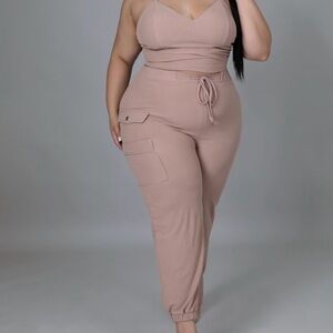 Women's Tan Ribbed Jumpsuit